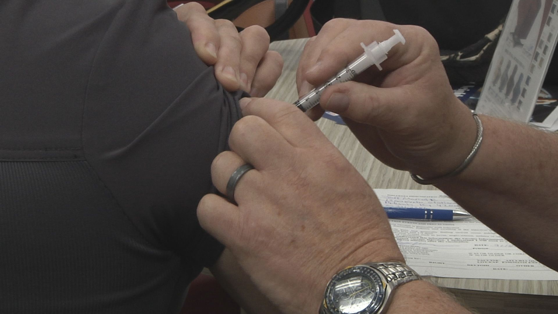 Marcotte getting his flu shot